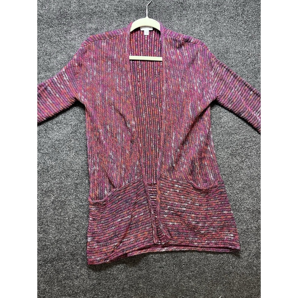 J Jill Cardigan Womens XS Pink Multi Colored Open Front Long Sleeve Cozy Soft